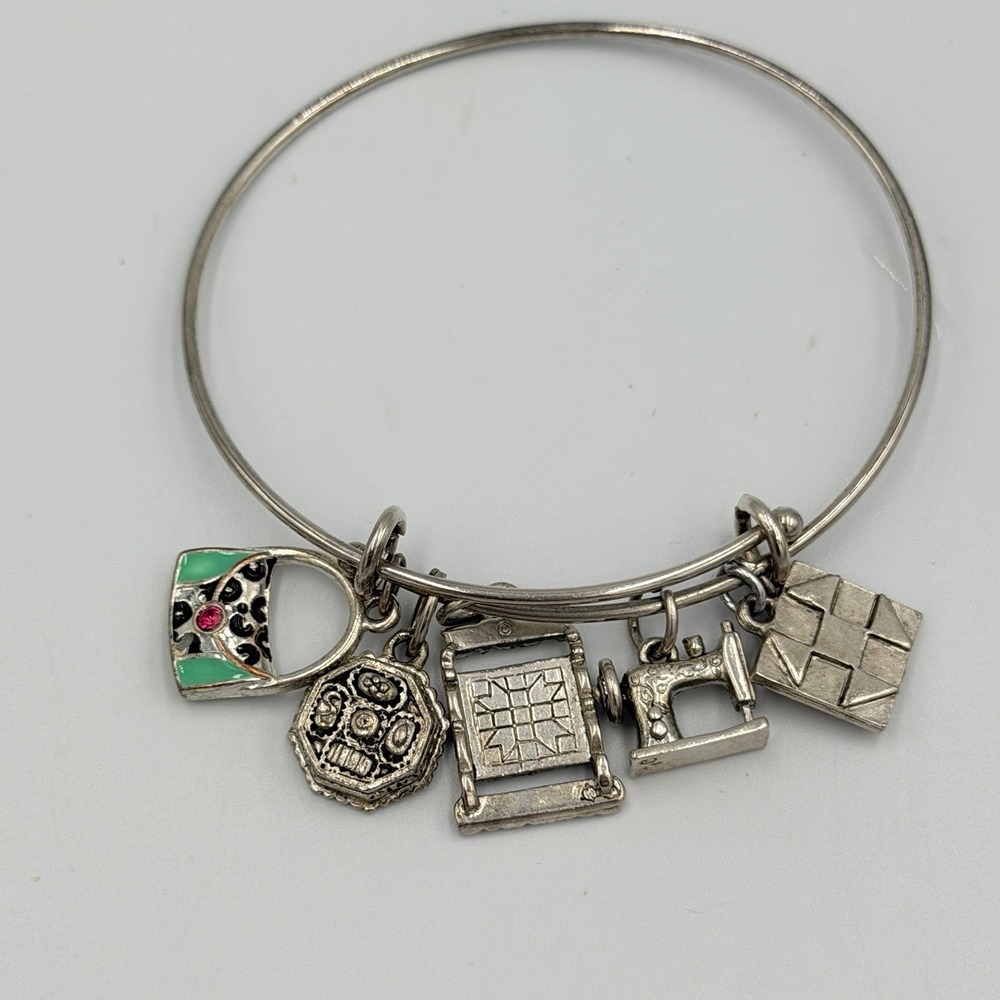 VTG Quilting Charm Bracelet Sewing Machine Chocolate Purse Bangle 5 Charms